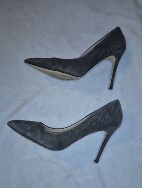 Express Charcoal Suede Pointed-Toe Stiletto Pumps with Stud Detail